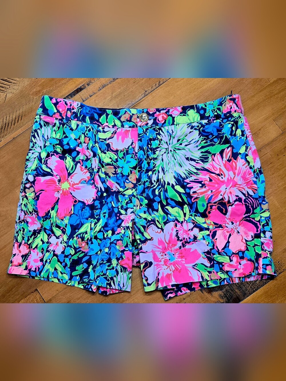 Lilly Pulitzer Neon Floral Cotton Shorts - Pink, Blue, Green